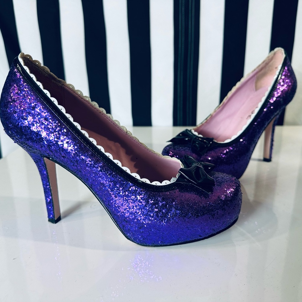 Ten Thirty One Purple Glitter Platform Heels w/ Bows